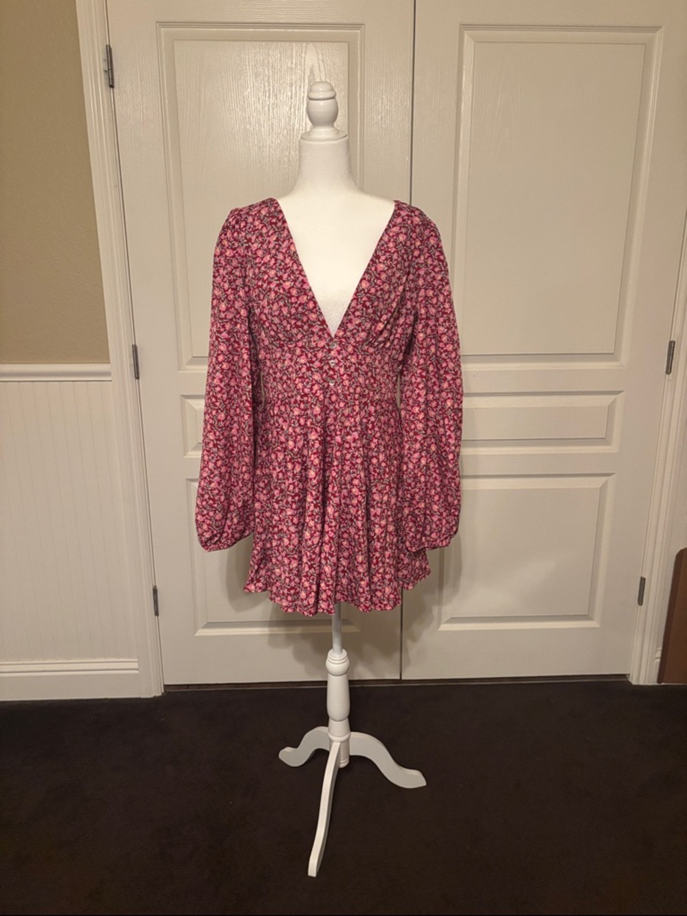 Showpo Pink Floral Long Sleeve Mini Dress